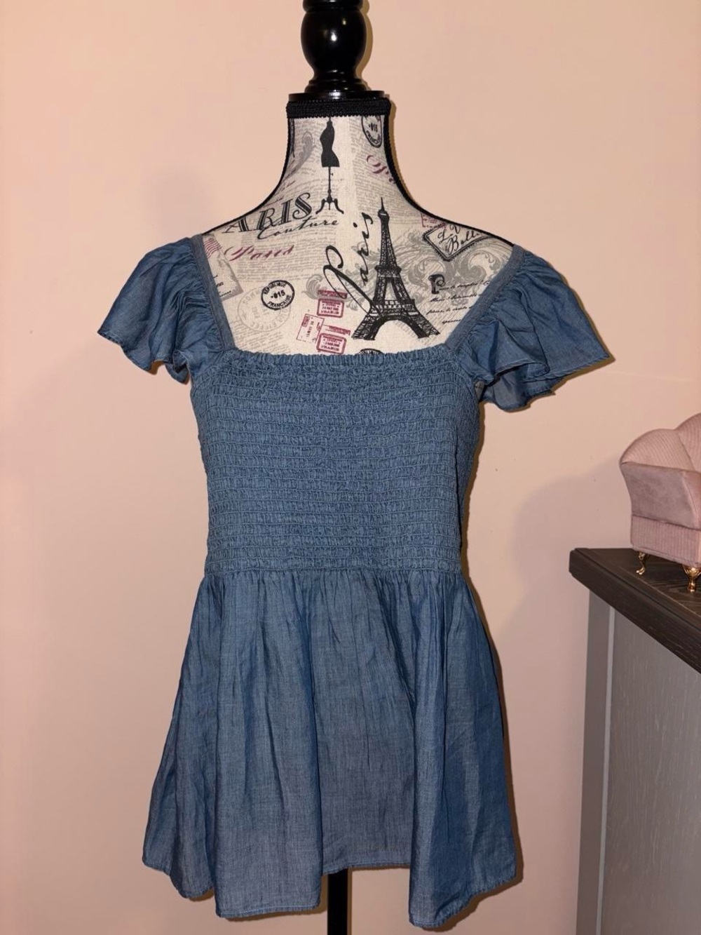 LOFT Blue Smocked Square-Neck Blouse